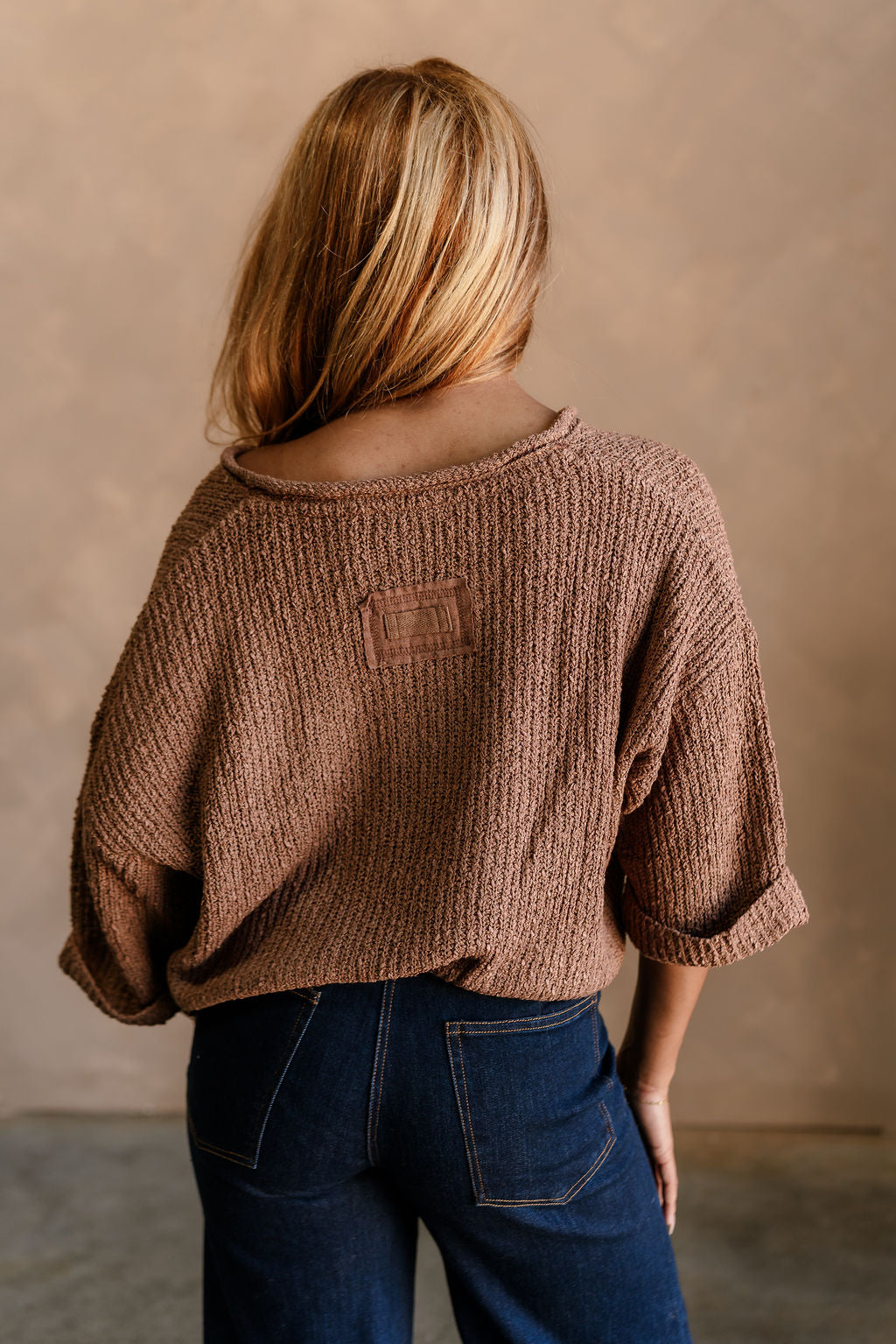 Lena Brown Loose Knit Sweater- back view