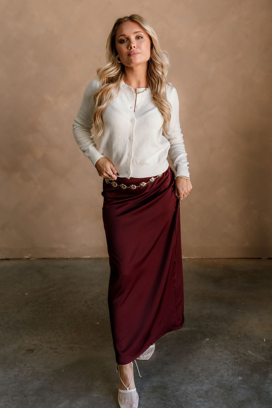 Sami Off White Button Up Cardigan - full body front view