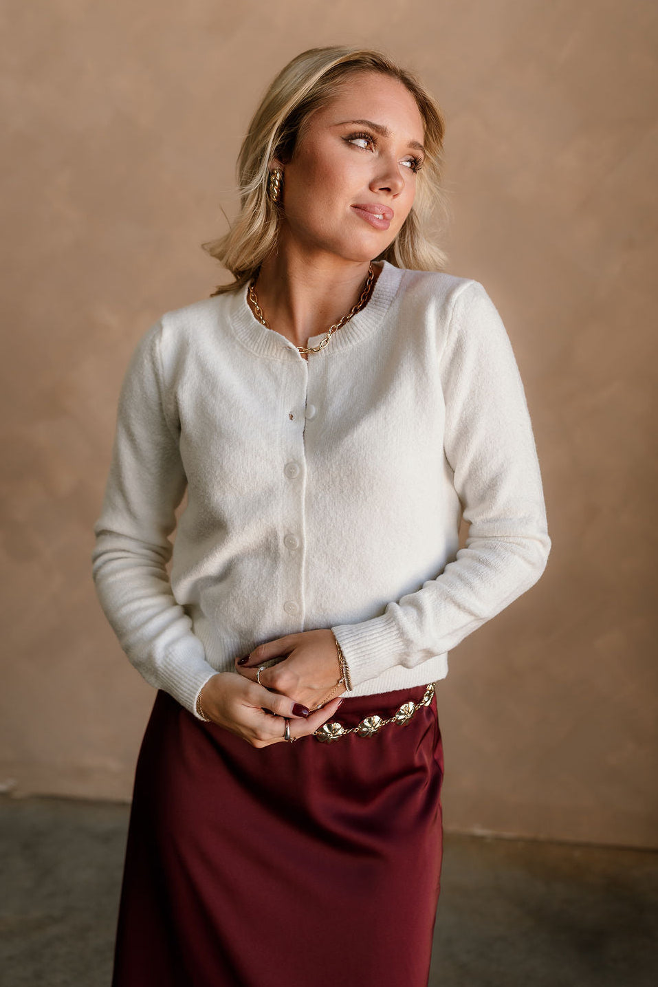 Sami Off White Button Up Cardigan - front view