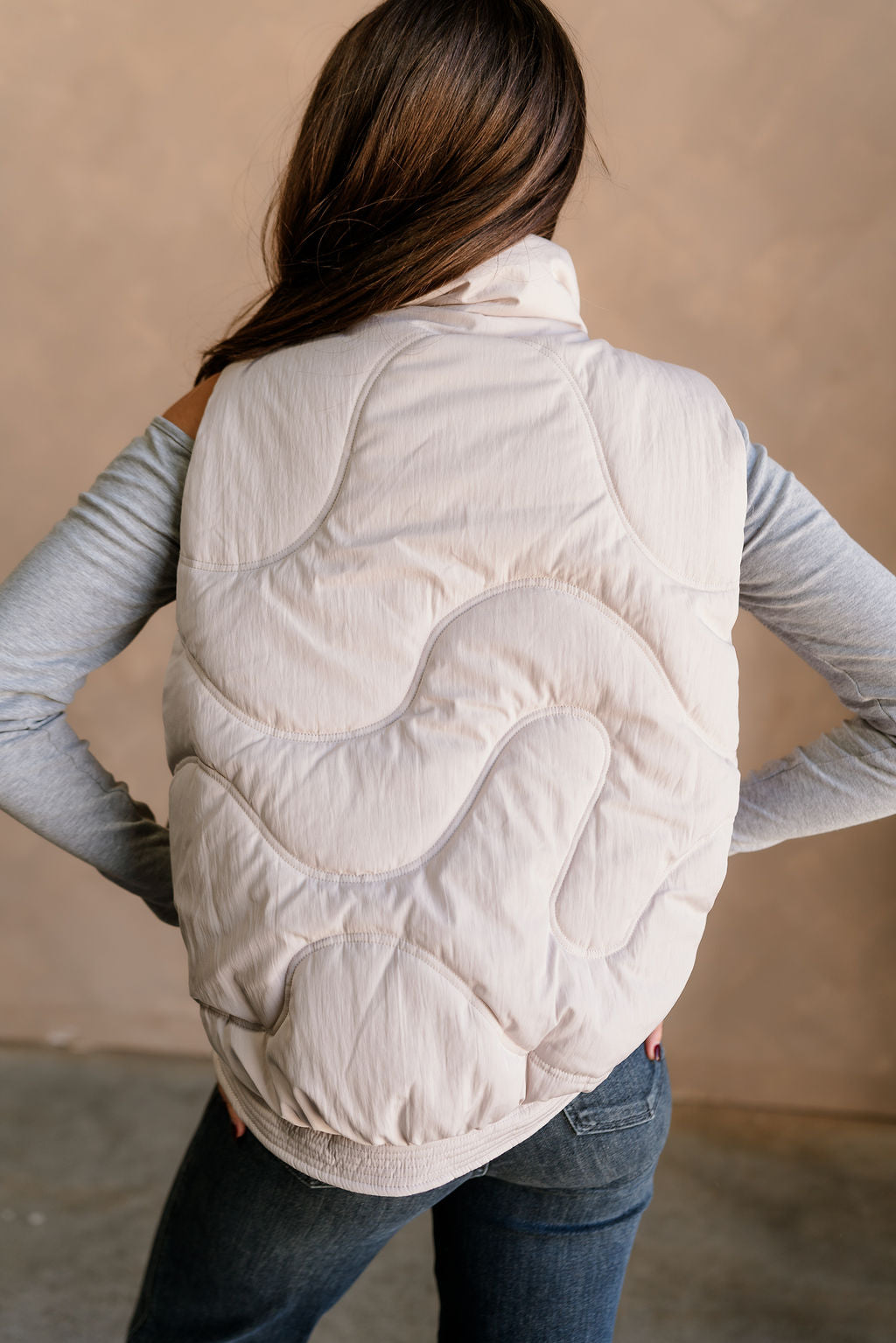 Vera Ecru Puffer Zip-Up Vest- full back view