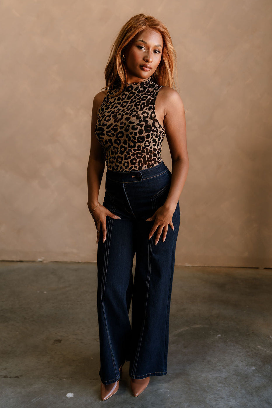 Noelle Cheetah Mesh Tank- full body view