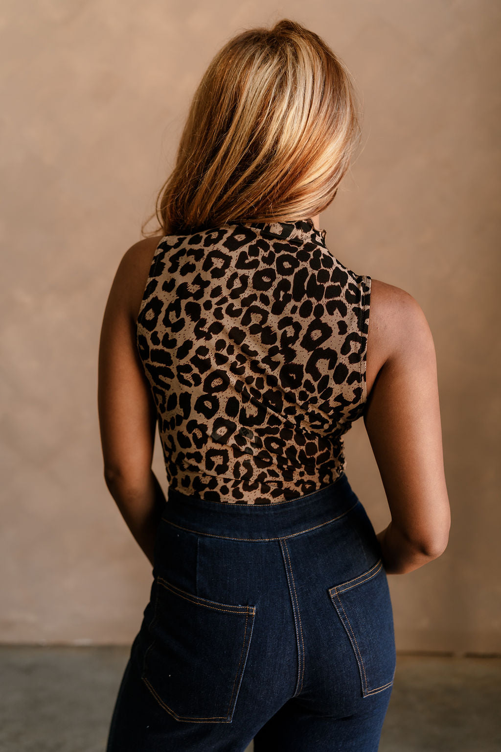 Noelle Cheetah Mesh Tank- back view