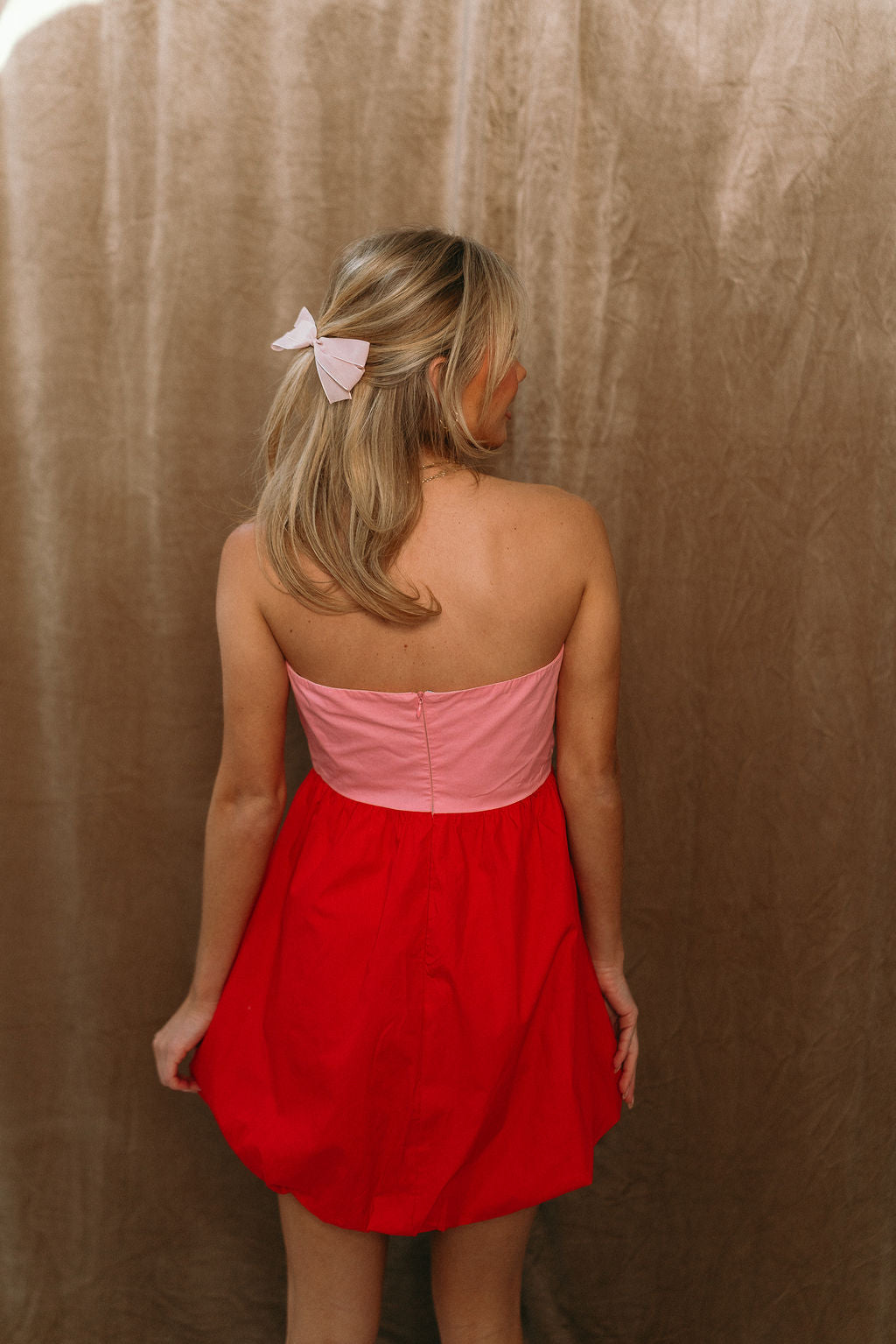 Valentina Pink & Red Bubble Mini Dress- back view