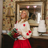 Ruby Red & Cream Hearts Long Sleeve Sweater- full body view