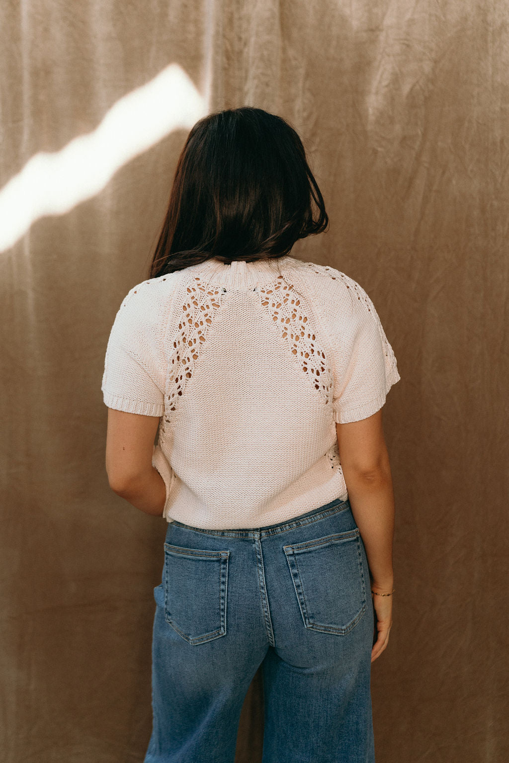 Lena Cream Knit Side Ties Sweater- close up back view