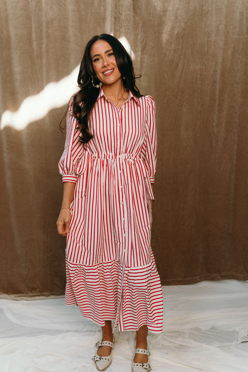 Alaina Red & Cream Stripe Midi Dress - Lizard Thicket Alaina Red & Cream Stripe Midi Dress - Lizard Thicket