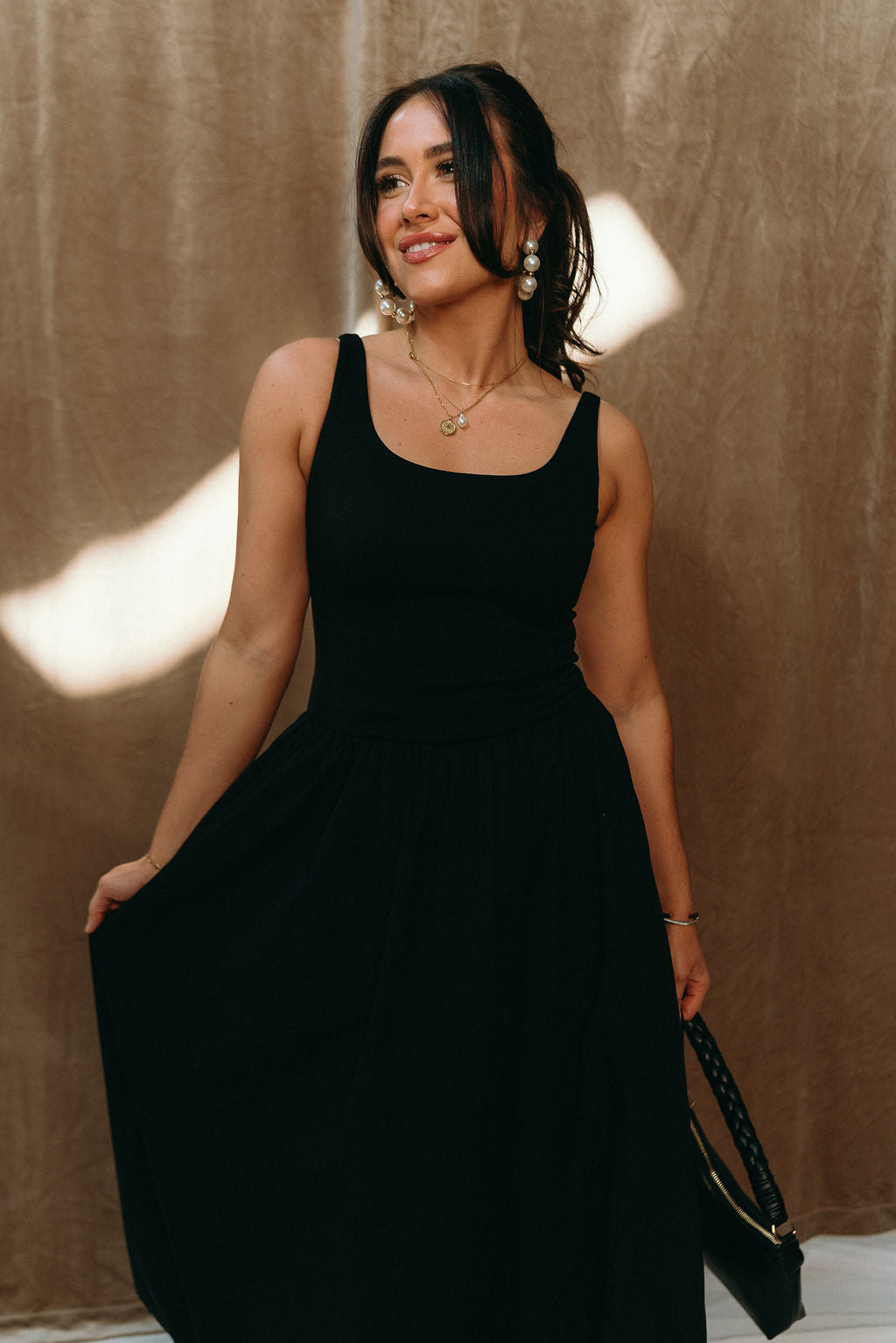 Vera Black Sleeveless Bubble Midi Dress- top view