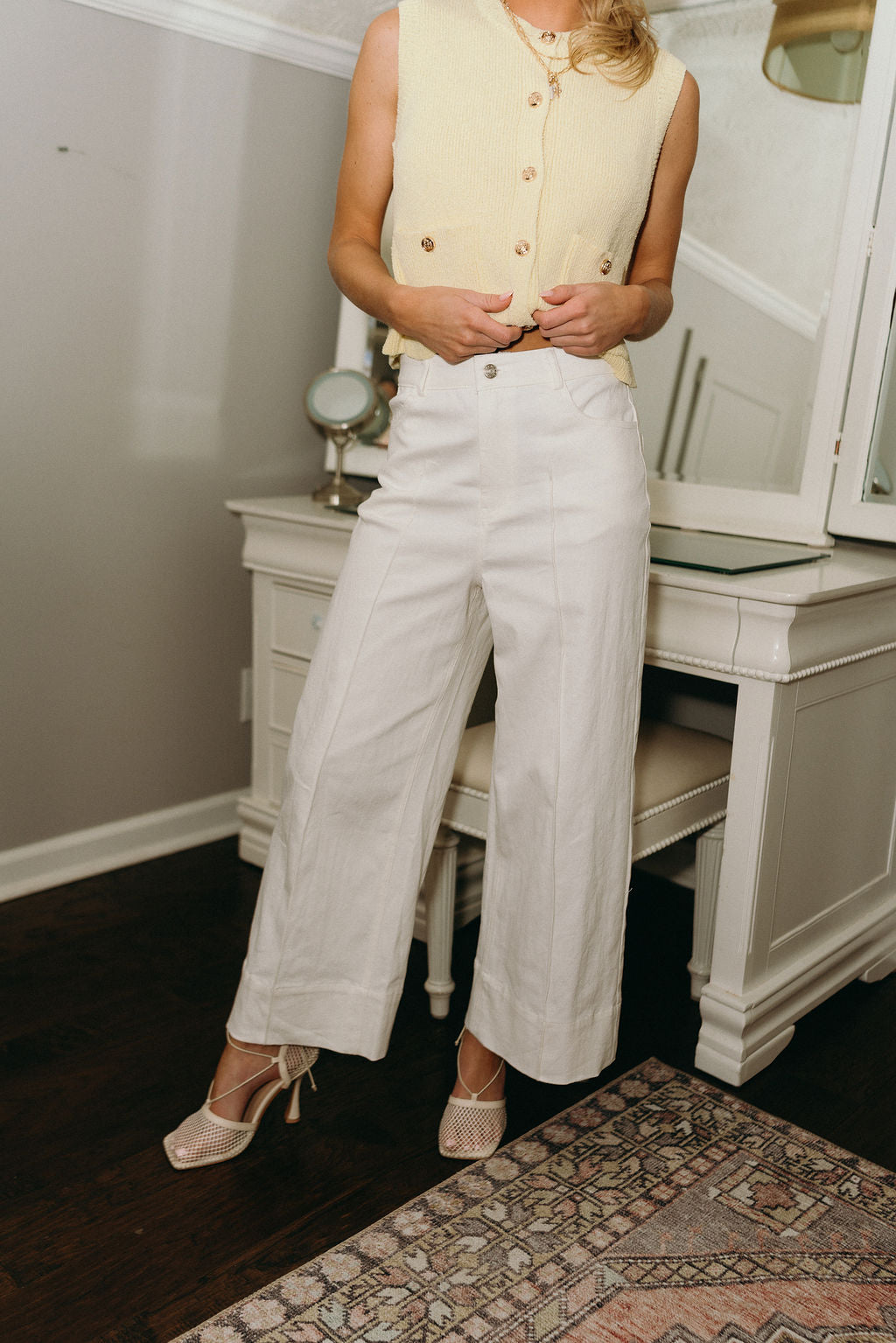 Thalia Off White Wide Leg Pants - lower body front view