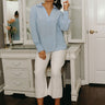 Chloe Light Blue Collared Long Sleeve Top - full body front view