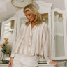 Florence Taupe & White Striped Pleated Top - upper body front view