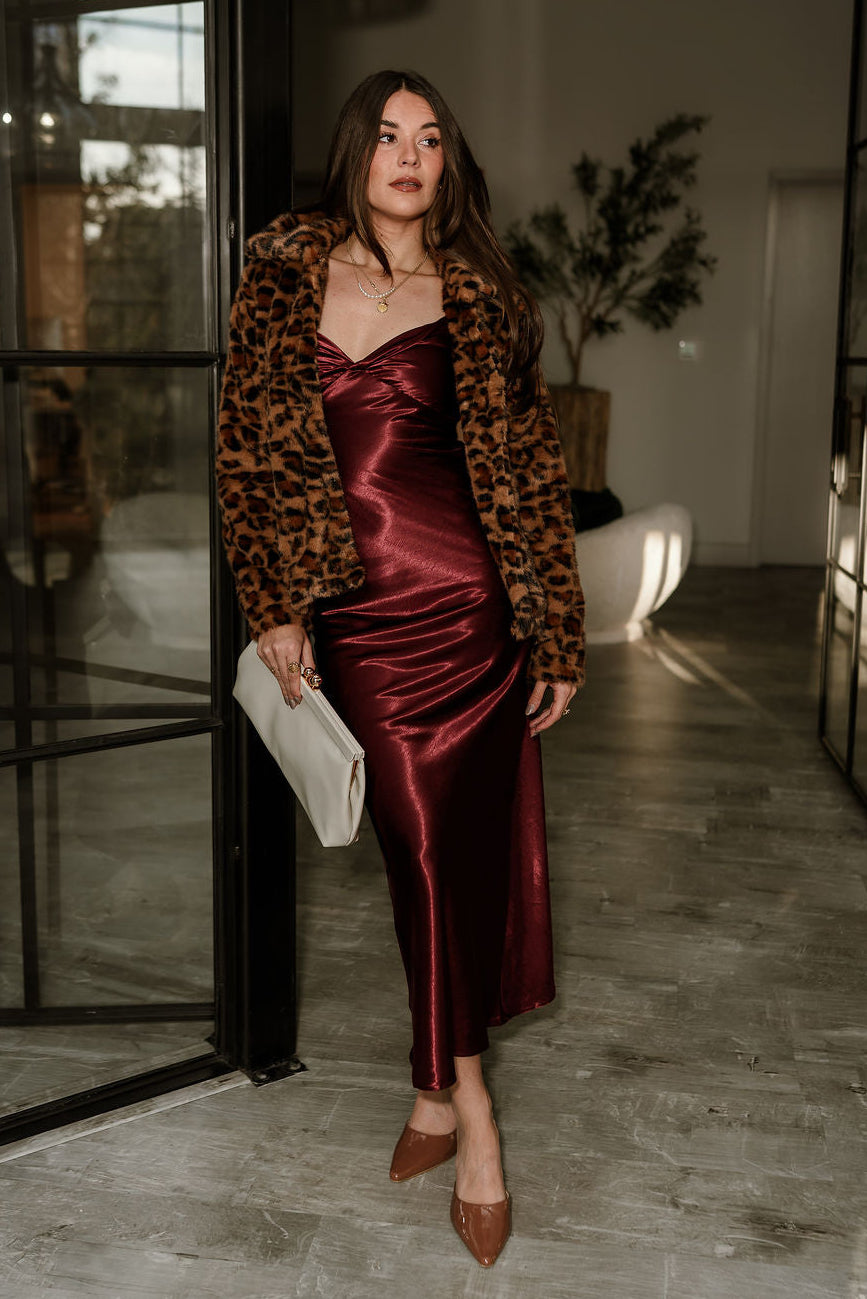 Julia Plum Satin Midi Dress- full body view