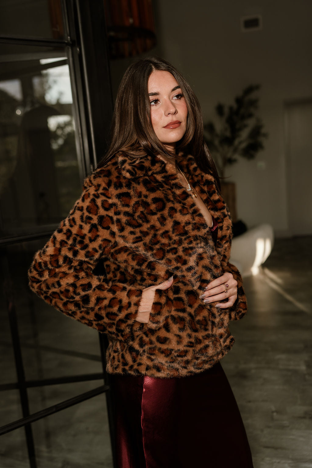 Mia Cheetah Faux Fur Jacket- frontal side top view