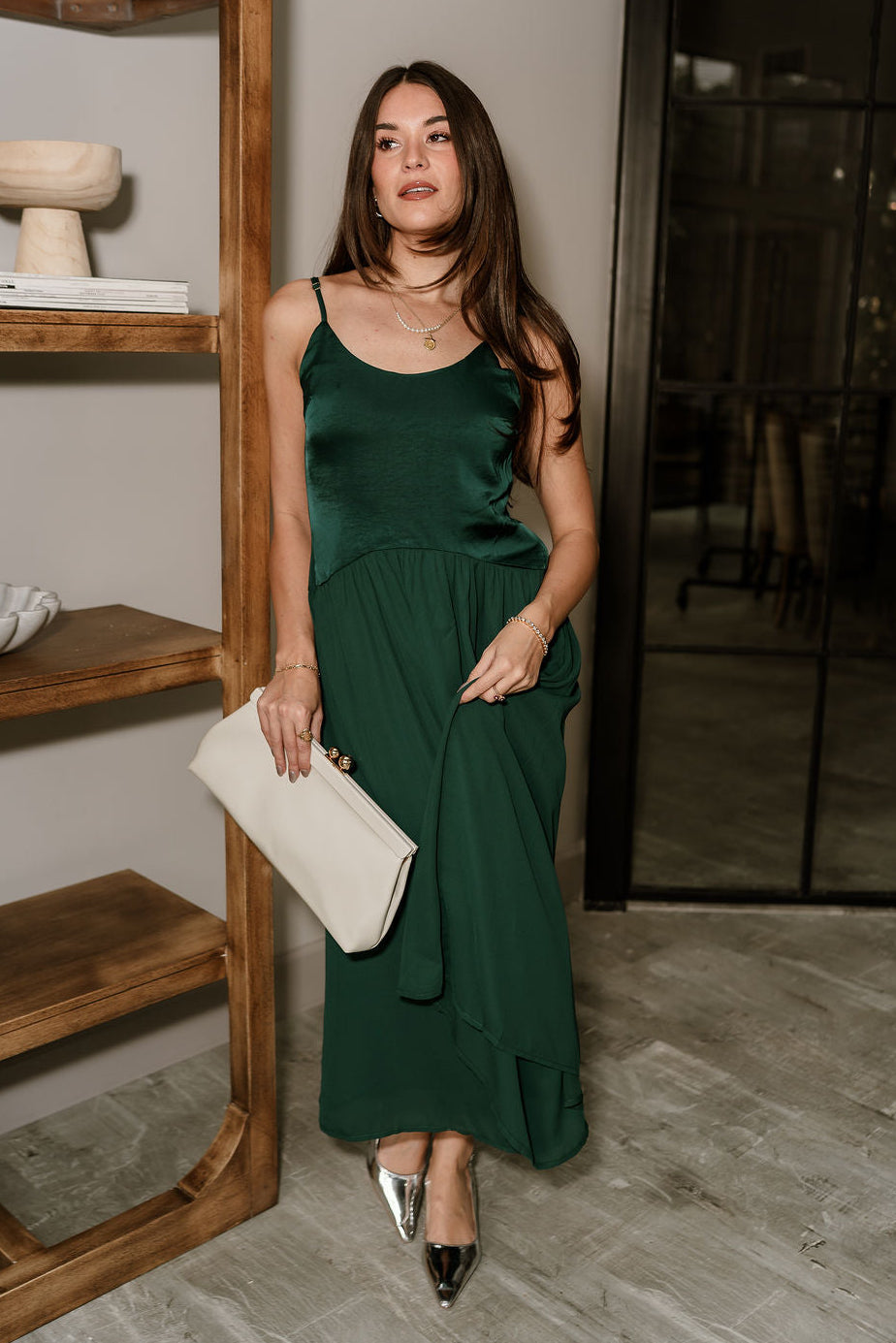 Vera Hunter Green Midi Dress- full body view