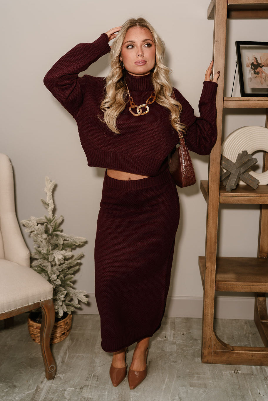 Raelyn Plum Purple Knit Skirt- full body view