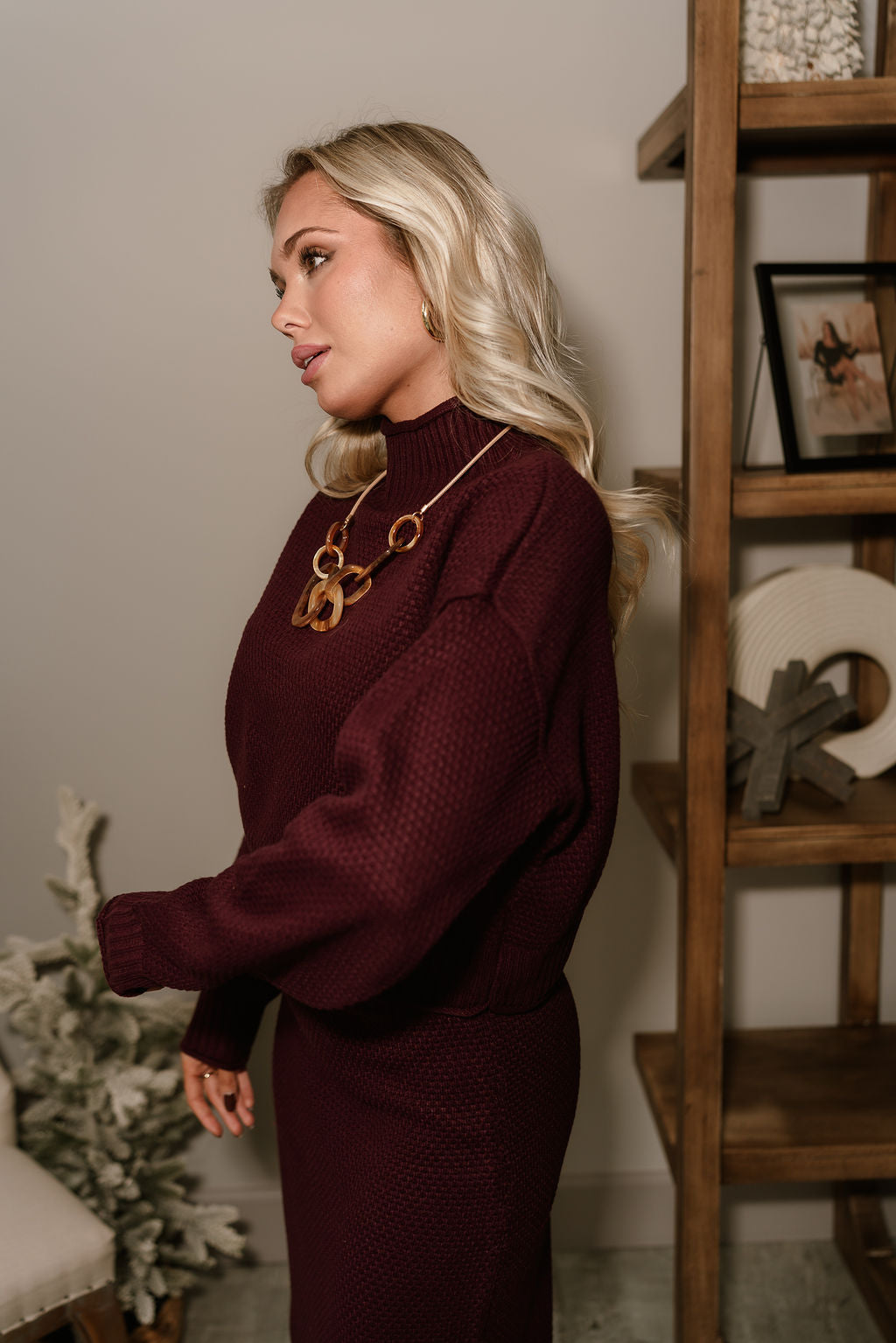 Raelyn Plum Purple Knit Sweater- side view