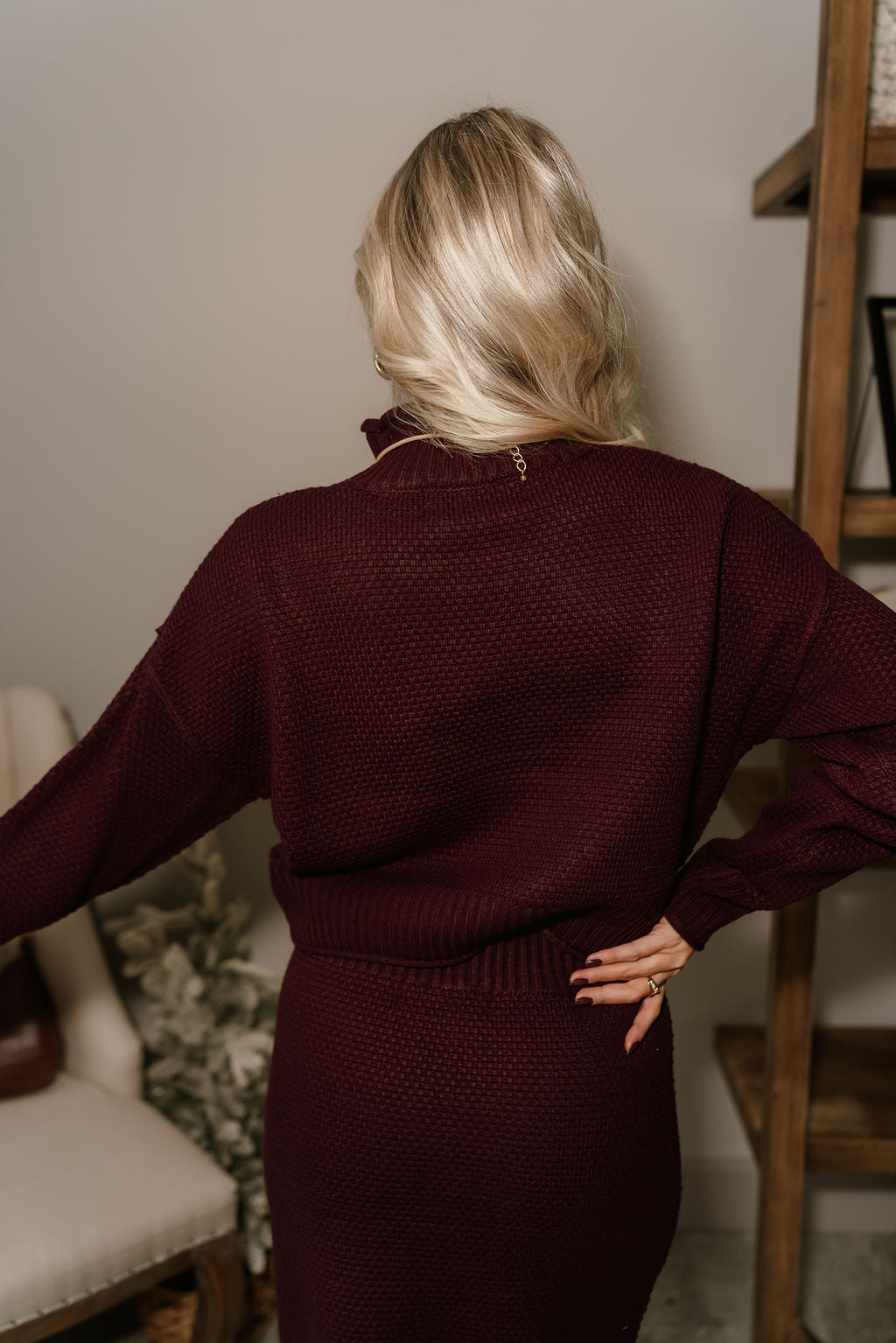 Raelyn Plum Purple Knit Sweater- close up back view