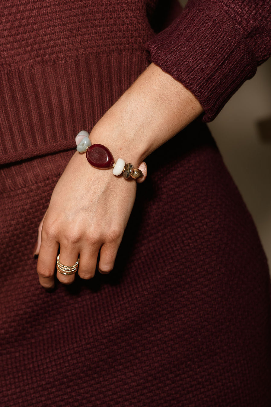 Gia Multi & Gold Bead Bracelet - close up view