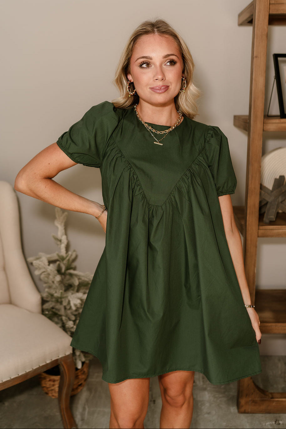 Jane Hunter Green Mini Dress- top view