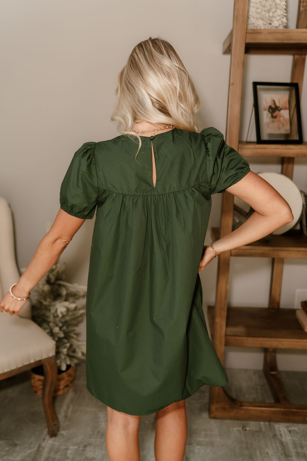 Jane Hunter Green Mini Dress- close up back view