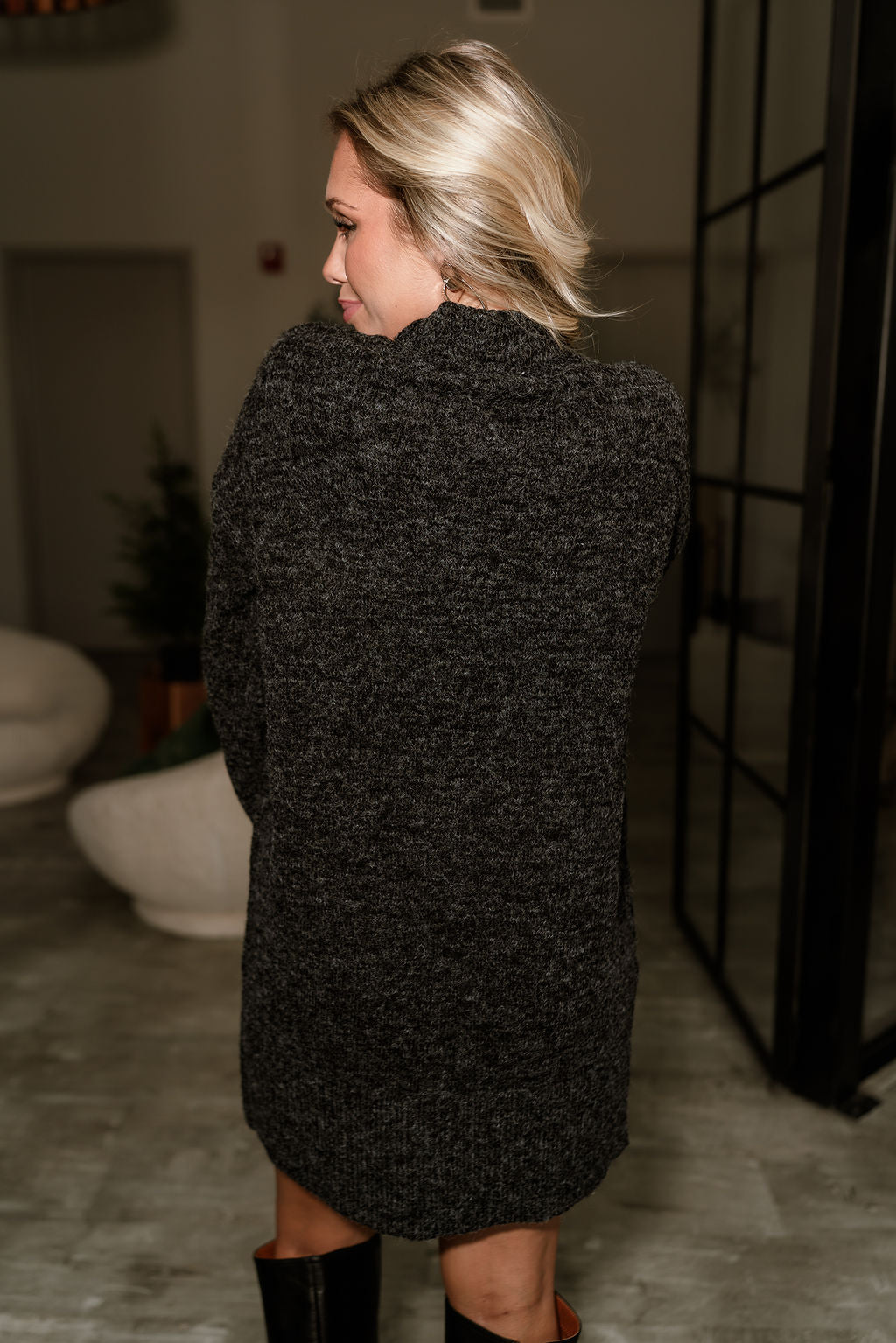 Sophie Black Mini Sweater Dress- back view