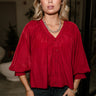 Alanna Deep Red Long Sleeve Top- front view