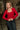 Destiny Red & Gold Bows Sweater- close up top view