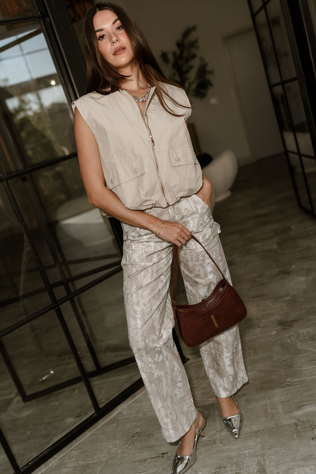 Hannah Light Camo Cargo Pants - full body front view