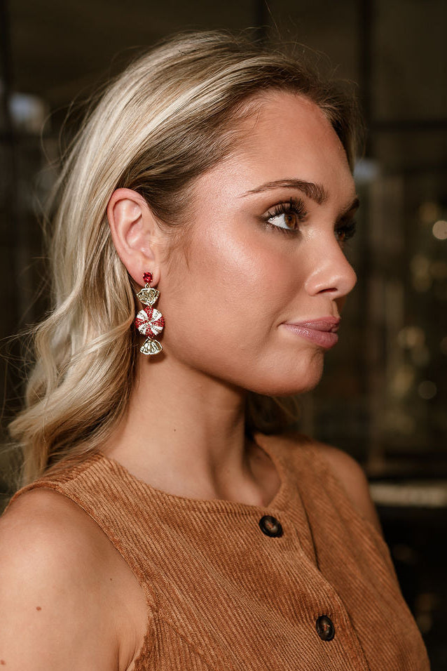 Peppermint Red & White Earrings - side view