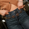 Jasmine Gold Horse Motif Chain Belt - front view on model