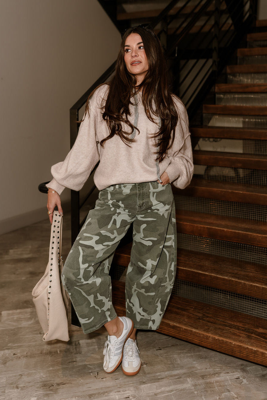 Kancan: Elise Camo Barrel Leg Jeans - full body front view
