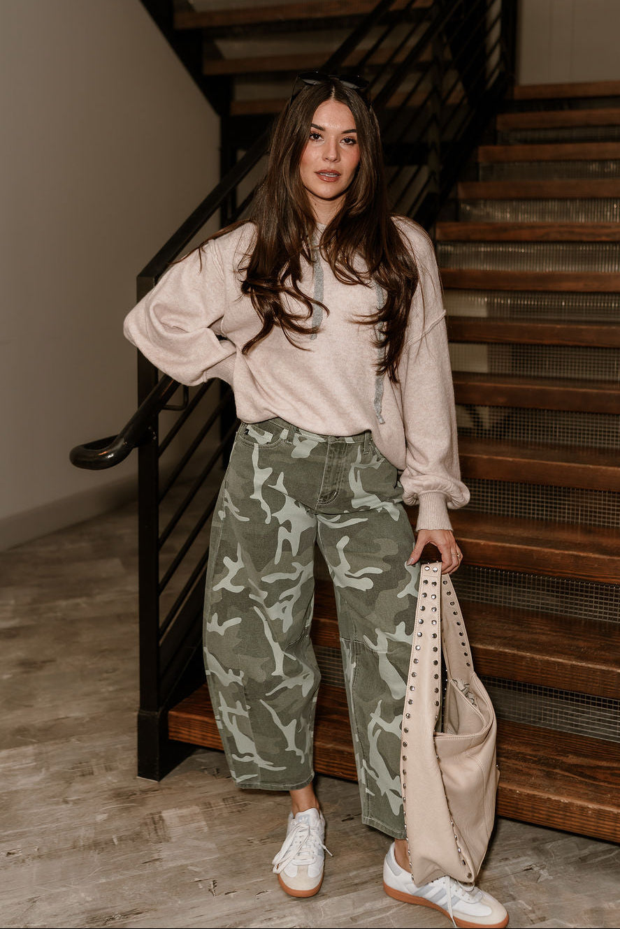 Kancan: Elise Camo Barrel Leg Jeans - full front view