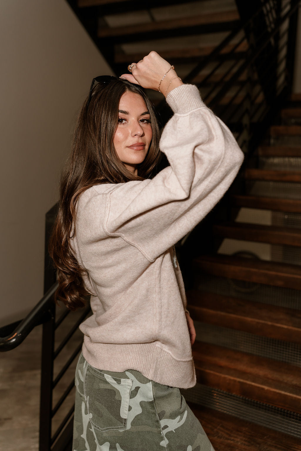 Logan Beige & Grey Hoodie Sweater - side view