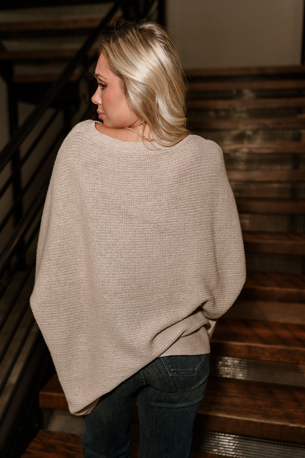 Lyra Taupe Ribbed Knit Sweater- back view