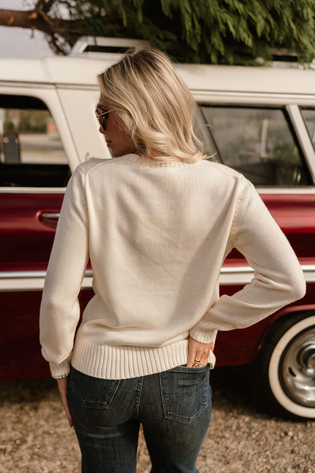 Tegan Ivory Teddy Bear Sweater- back view