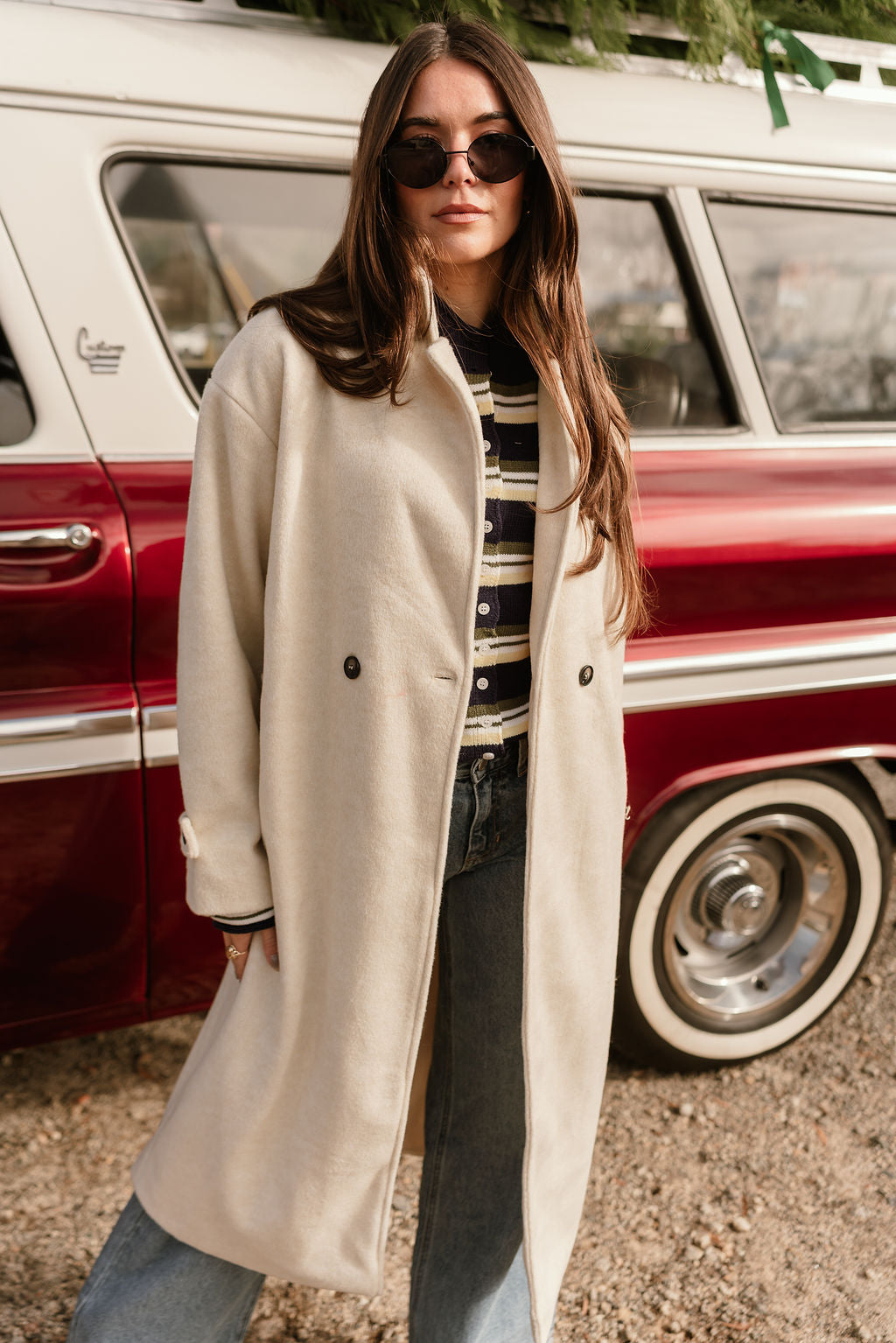 Sawyer Cream Longline Coat- close up front view