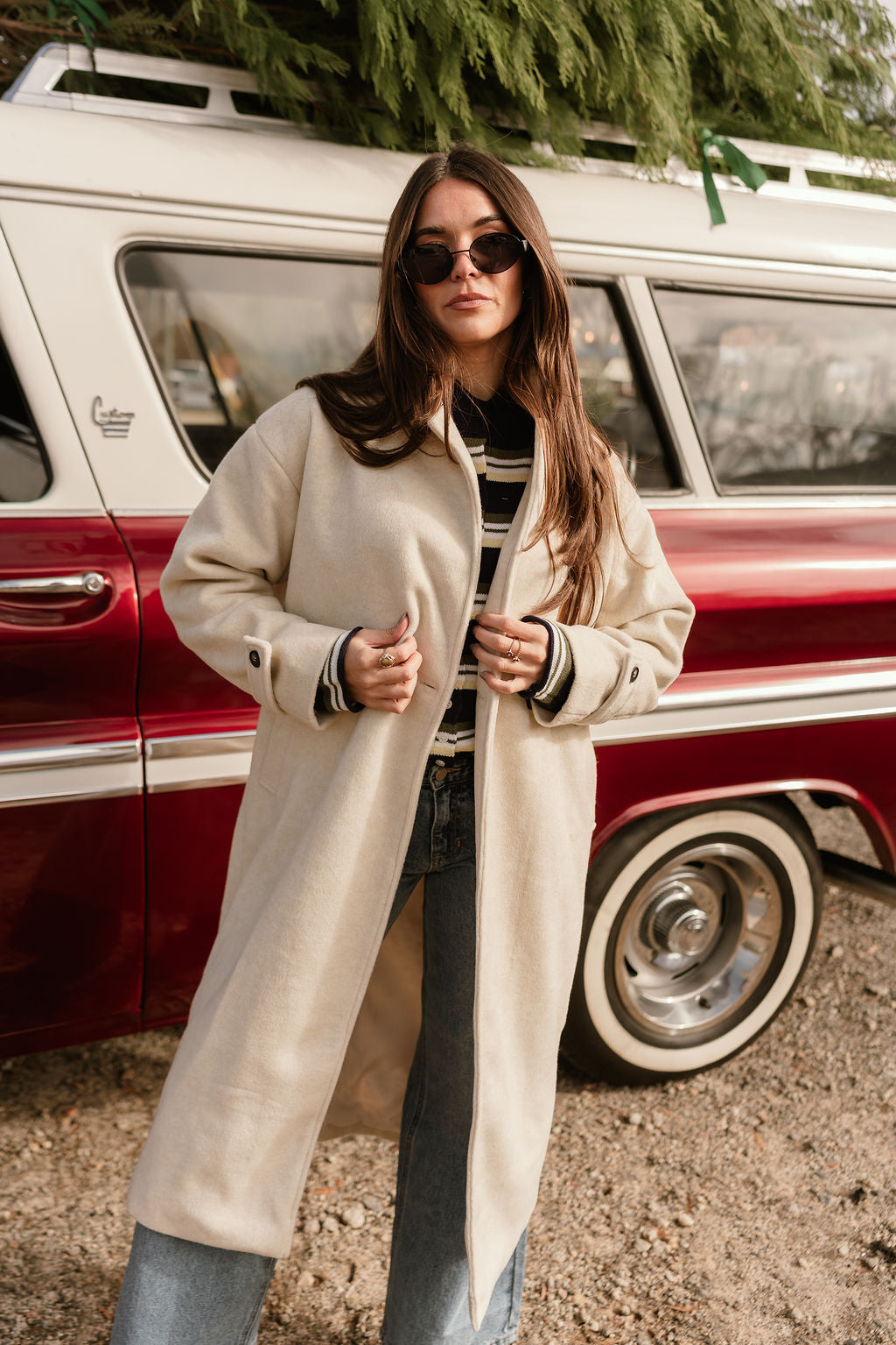 Sawyer Cream Longline Coat- front top view