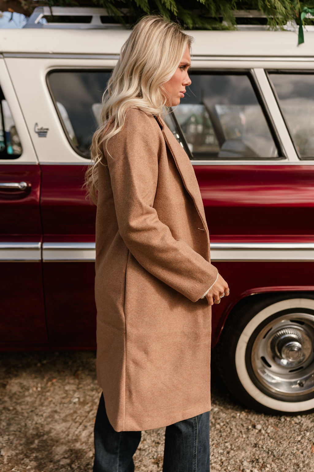Sloan Camel Collared Midi Coat- side view