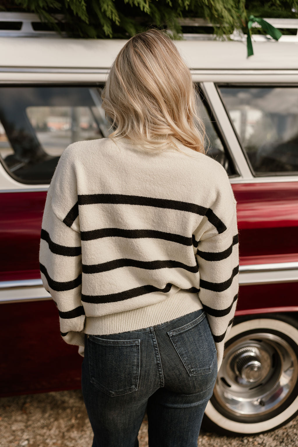 Blair Cream & Black Stripe Knit Sweater- top back view