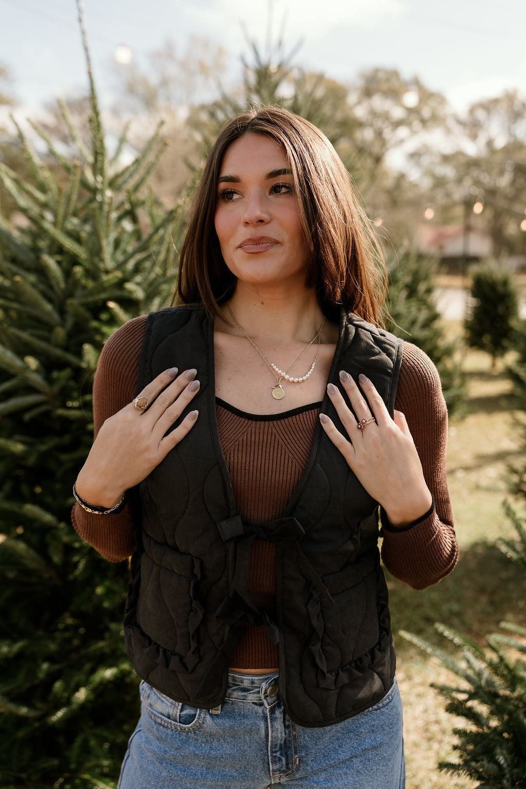 Lila Black Front Ties Vest- front view