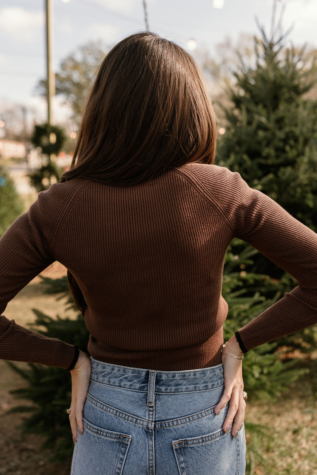 Sophia Brown & Black Ribbed Topback view