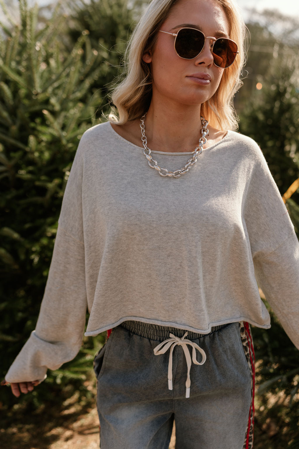 Janna Heather Grey Sweater - close front view