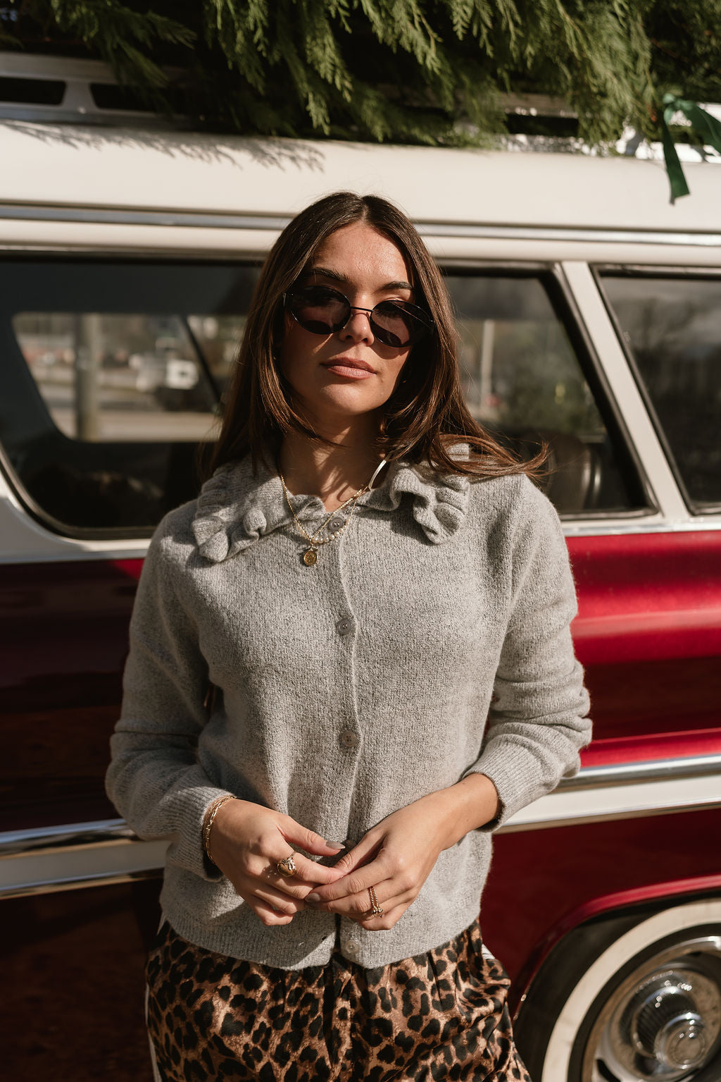 Bethanie Heather Grey Ruffle Cardigan - front view