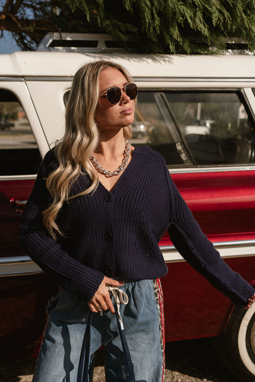 Brenley Navy Button Up Cardigan -front