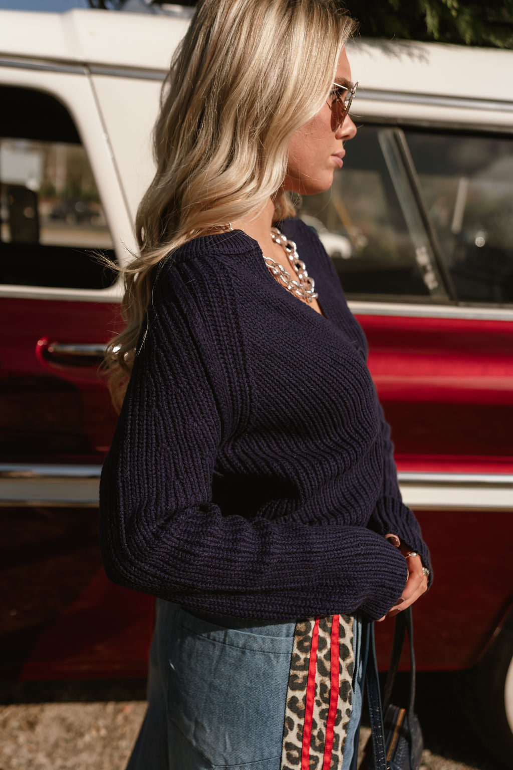 Brenley Navy Button Up Cardigan -side view