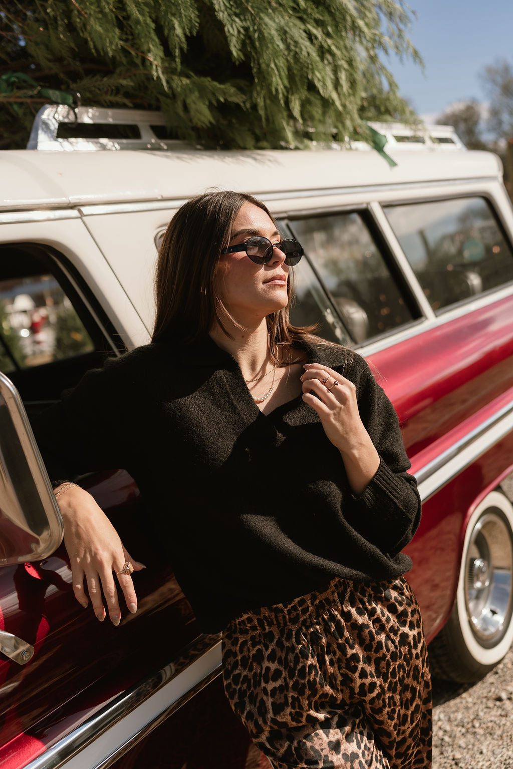 Loren Black Collared Sweater - front view