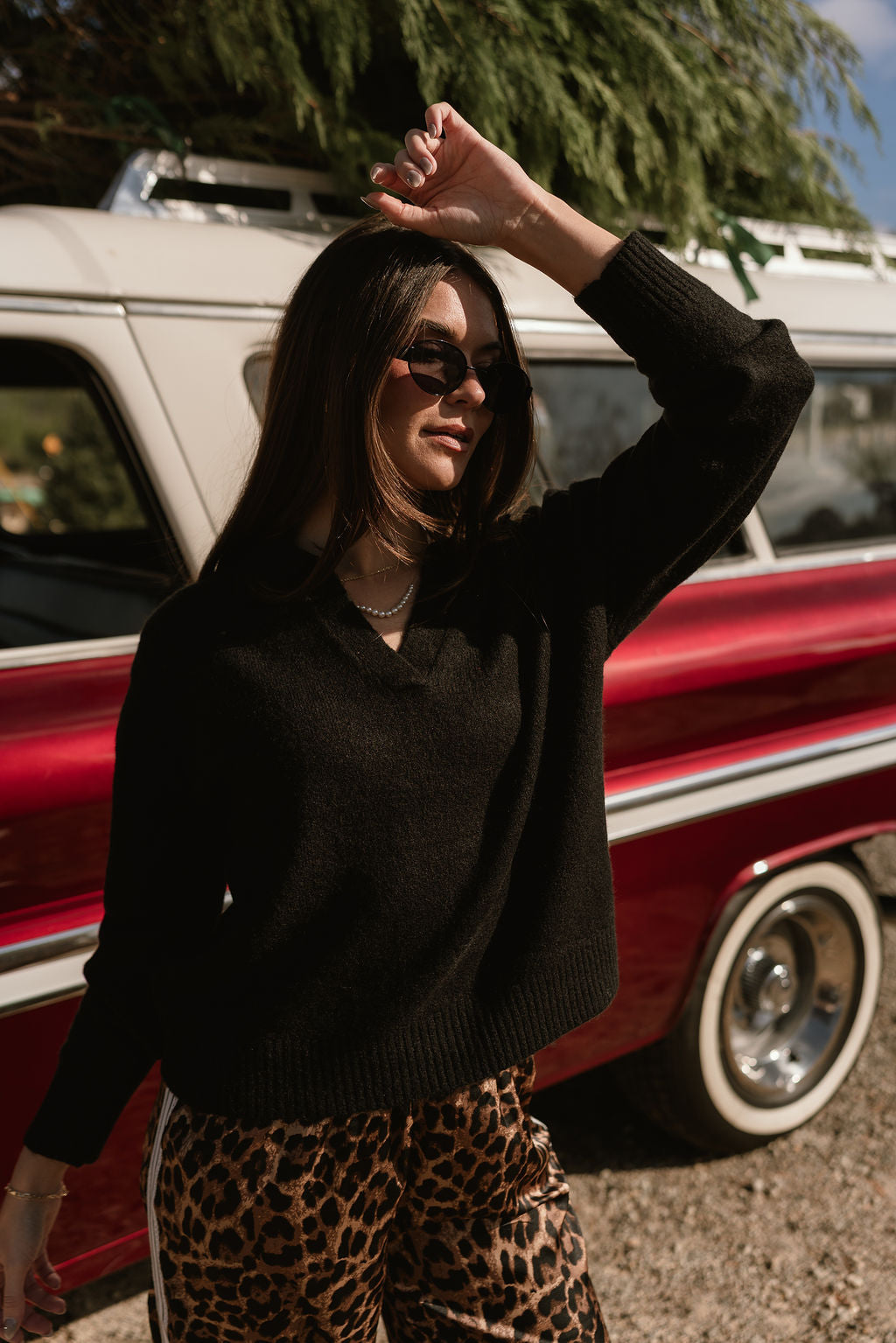 Loren Black Collared Sweater - front 