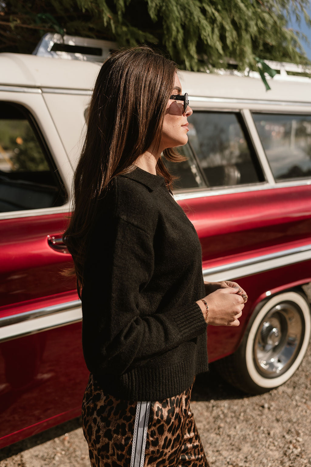 Loren Black Collared Sweater - side view