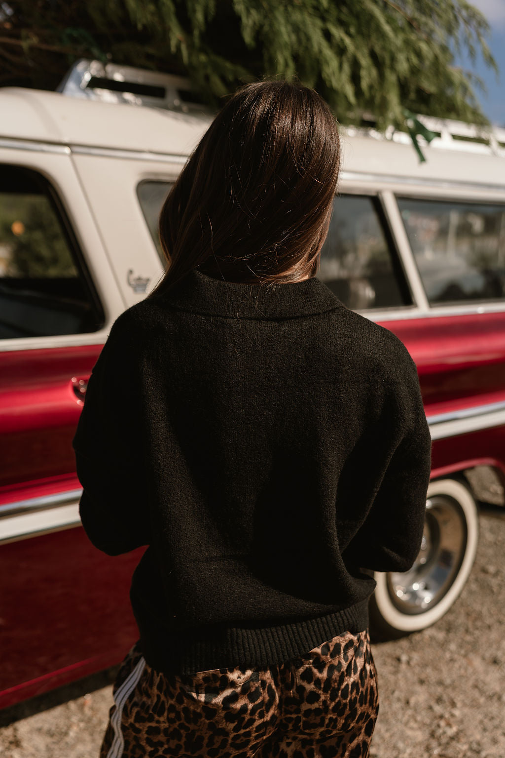 Loren Black Collared Sweater - back view