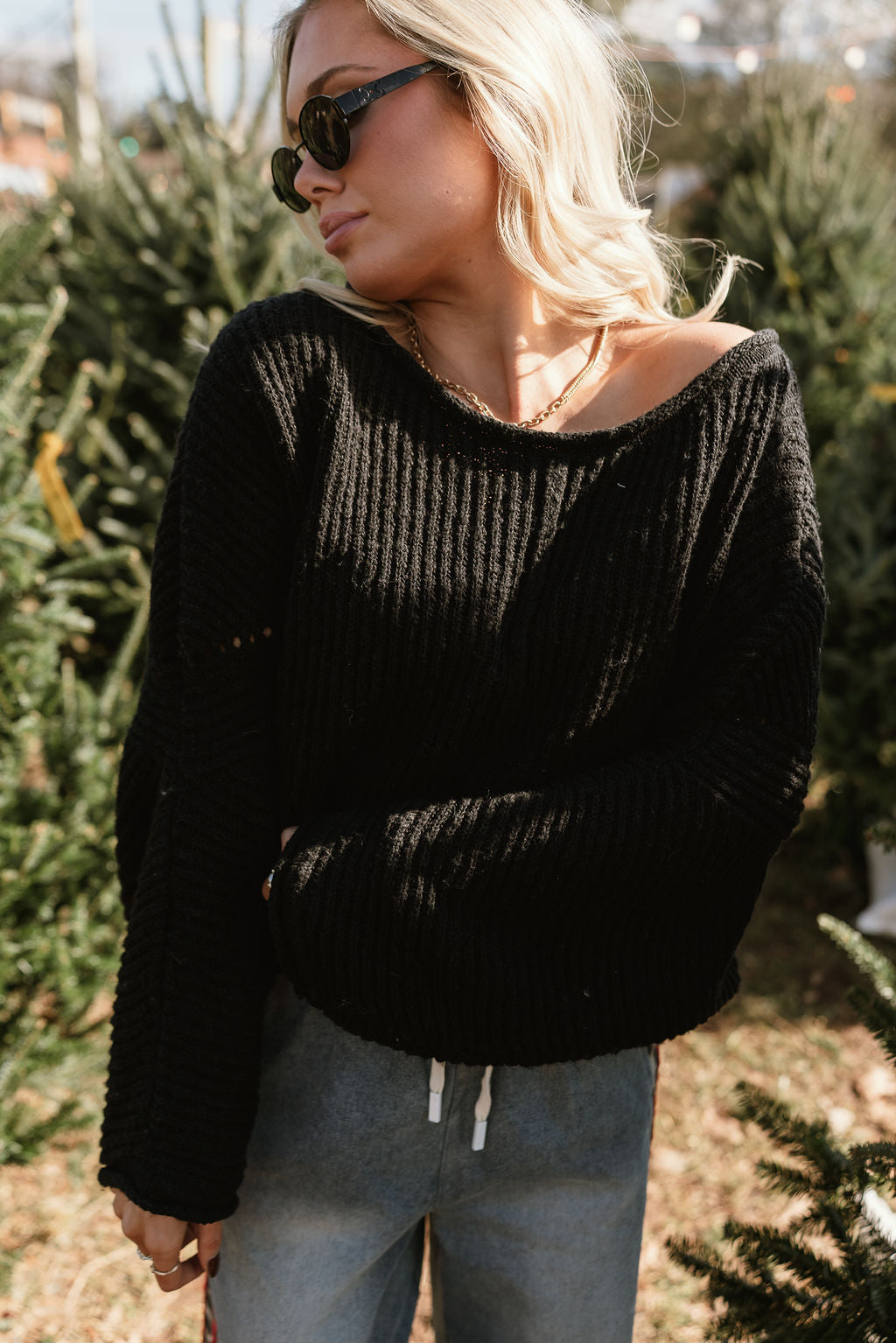Ashley Black Knit Sweater- front view