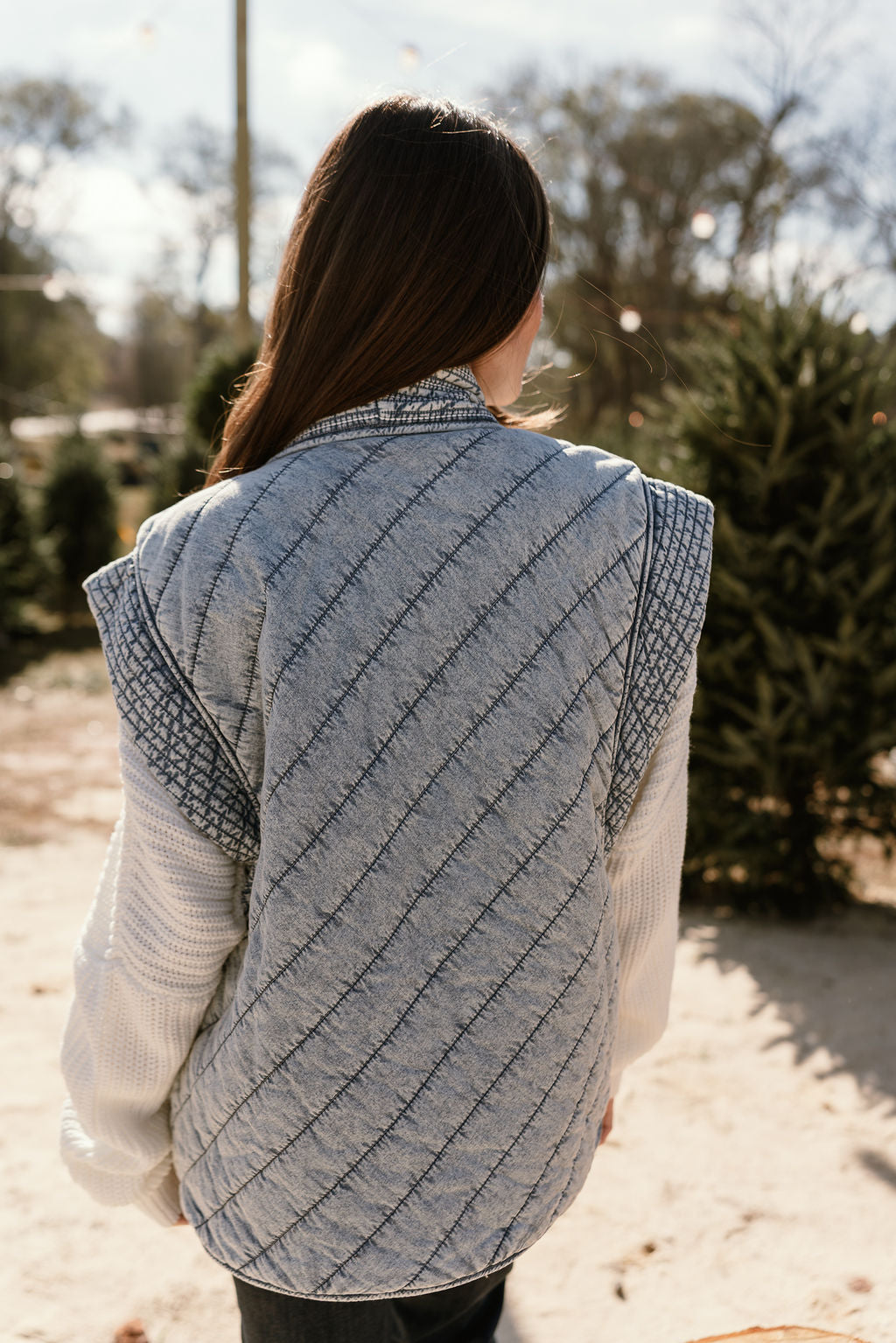 Jenny Washed Denim Quilted Vest - back view